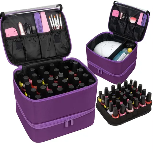 Vista 9 de ButterFox Estuche organizador de esmalte de uñas con capacidad para 60 botellas, se adapta a lámpara de uñas, almacenamiento de doble capa