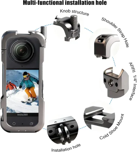 Vista 7 de Jaula ligera de aleación premium X4 compatible con cámara de acción Insta360 X4, compatible con interfaz ARRI de 1/4 pulgadas, protección
