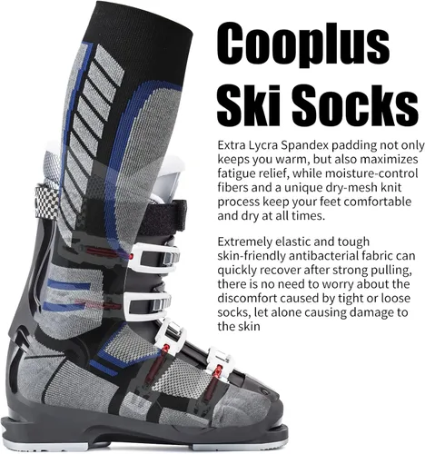 Vista 5 de COOPLUS Paquete de 2 calcetines de esquí para mujeres y hombres, de compresión, hasta la rodilla, cálidos, para esquí, snowboard, deportes al aire