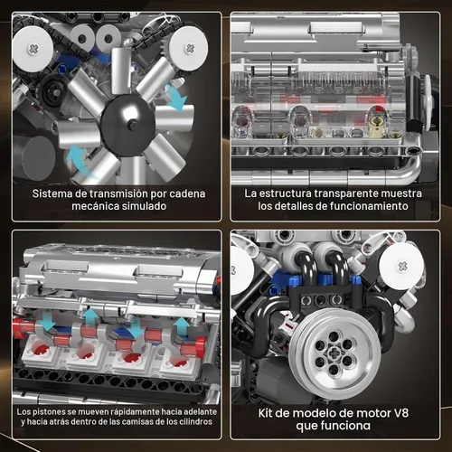 Vista 3 de Mould King 10088 Kit de modelo de motor V8 - 535 piezas para construir tu propio mini motor que funciona, set de construcción de mecánica
