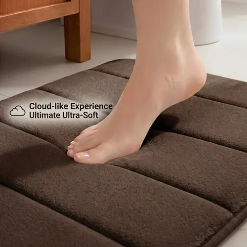 Vista 3 de Juego de 2 alfombras de baño de espuma viscoelástica, súper suaves, absorbentes, de secado rápido, alfombras de baño de espuma viscoelástica