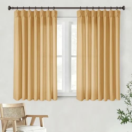 Vista 73 de Cortinas de lino de 63 pulgadas, juego de 2 paneles para sala de estar, beige natural, cortinas con pliegues pellizco entrenadas con memoria