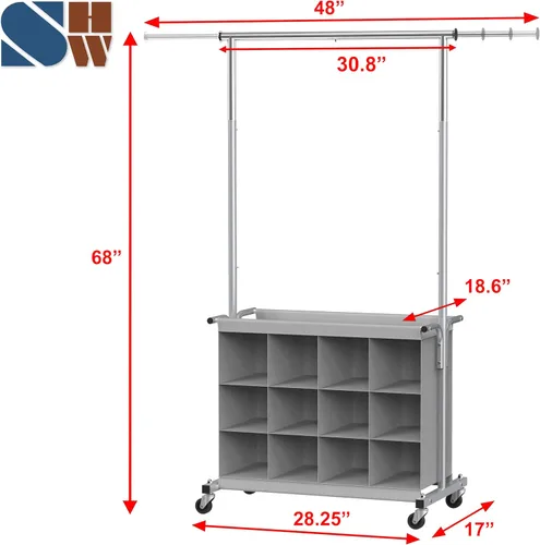 Vista 4 de Simple Houseware Perchero con barra extensible y organizador de 16 zapatos, gris