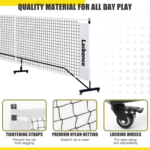 Vista 3 de Losbenco Pickleball Net with Wheels Court Lines, Metal Frame & Regulation Size 22FT, 6-in-1 Adjustable Portable Net for Playing Pickleball, Tennis