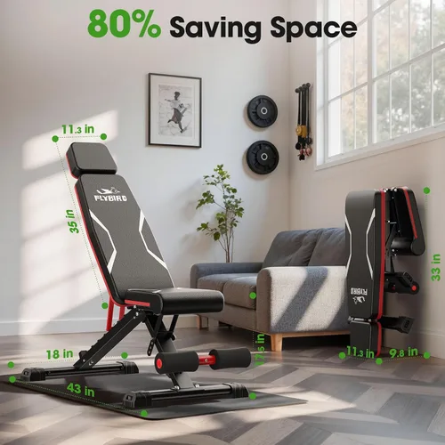 Vista 7 de FLYBIRD Adjustable Weight Bench, Full Body Workout Bench for Home Gym-XL Extended Headrest Fits Users Up to 6'5", 8 Backrest, 4 Seat and 3 Leg Negro