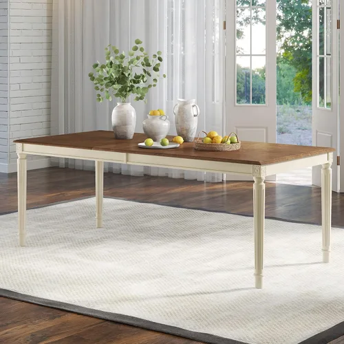Vista 19 de AMERLIFE Mesa de comedor de granja de 79 pulgadas para 6 a 8, mesa de comedor rectangular grande de madera maciza con patas cónicas romanas, mesa