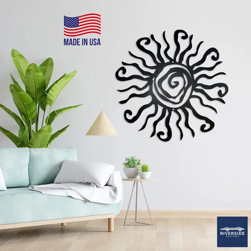 Vista 7 de Wacky Sun Arte de Pared de Metal para Interiores/Exteriores - Escultura de Pared Negra de 12" a Prueba de Óxido - Hecho en EE.UU. - Ideal para Negro