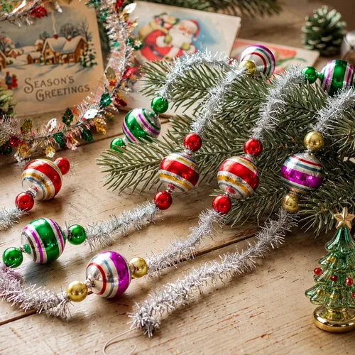 Vista 9 de 2 guirnaldas de Navidad con cuentas de vidrio vintage de 12 pies para árbol