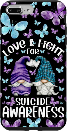 Vista 12 de iPhone 16 Purple Gnome With Cute Butterfly Pattern Suicide Awareness Case