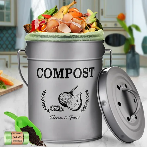 Vista 8 de AOSION Contenedor de compostaje para encimera de cocina, contenedor de compostaje interior resistente al olor con tapa y bolsas de compost