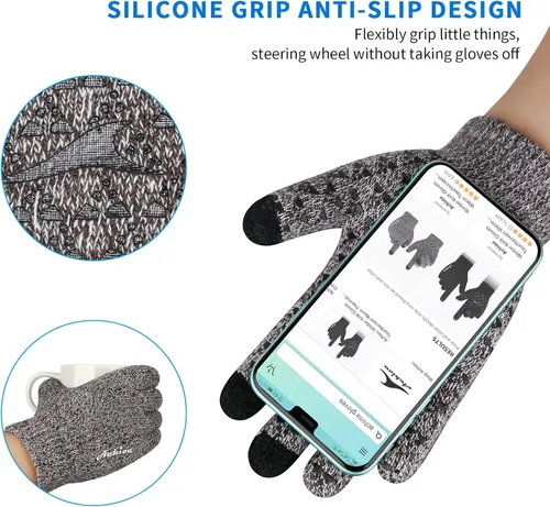 Vista 14 de Achiou Guantes de invierno para hombres y mujeres, guantes para pantalla táctil, gel de silicona antideslizante grueso mejorado, forro térmico