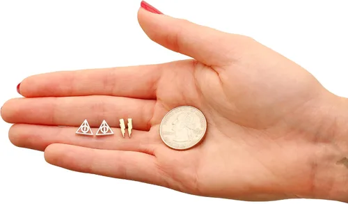Vista 5 de Harry Potter Earring Sets, 2 Pair Gold Plated, Silver Plated Studs - Deathly Hallows and Lighting Scar, HP and Golden Snitch, Deathly Hallows and