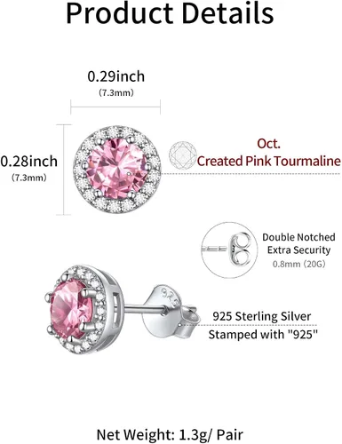 Vista 4 de ChicSilver Aretes de plata de ley 925 con forma de corazón, redondo, pera, esmeralda, piedra natal con halo para mujer, joyería de cumpleaños