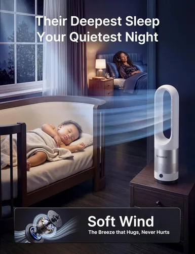 Vista 5 de Bladeless Fan for Bedroom, 22" Tower Fan with Remote, 8 Speeds, 9 Hour Timer, 90° Oscillating, LED Display with Auto Off, Easy to Clean, Bladeless