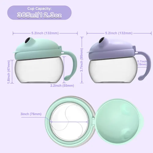 Vista 6 de BeneLabel Paquete de 2 tazas de aperitivos de 12.3 onzas para niños pequeños, a prueba de derrames, de grado alimenticio, contenedor de aperitivos
