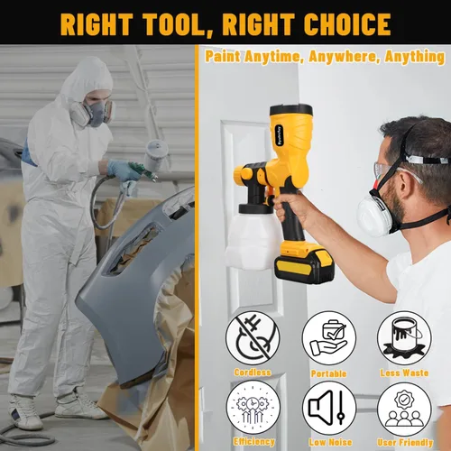 Vista 5 de Pulverizador de pintura para batería Dewalt de 20 V, pistola de pintura eléctrica HVLP de 300 W con boquillas de 4 tamaños y 3 patrones