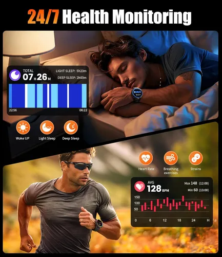 Vista 6 de Relojes inteligentes LIGE para hombres con batería de 900mAh (60+ horas de espera), pantalla AMOLED de 1.73" con Bluetooth, modo de llamada, más