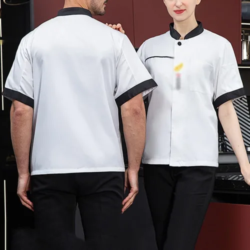 Vista 4 de Abrigo de chef con botones para hombre, manga cortalarga, chaqueta de chef unisex ligera
