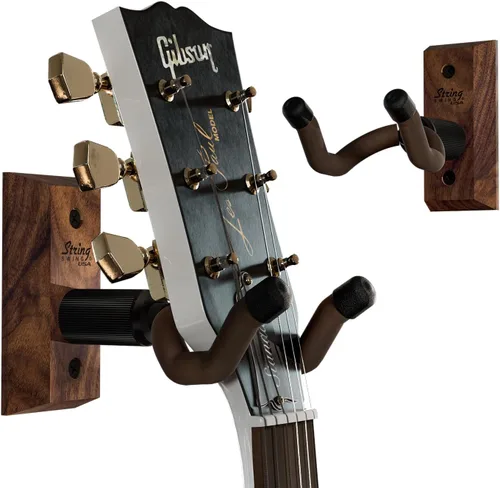 Vista 12 de String Swing CC01K-BW Soporte de pared para guitarras acústicas y eléctricas con soporte de pared de nogal negro