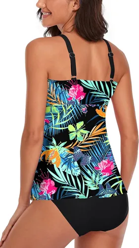 Vista 3 de Smicabe Trajes de baño tankini para mujer, 2 piezas, blusa sin mangas, con parte inferior de bikini