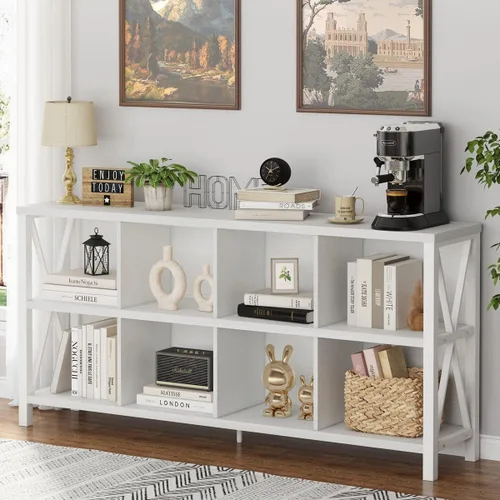 Vista 4 de FATORRI Organizador de almacenamiento de 8 cubos y mesa consola de sofá (roble blanco)