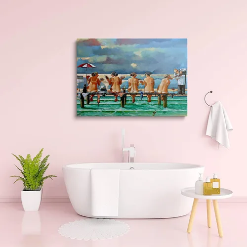 Vista 4 de Ronald West - Lienzo decorativo para pared, diseño de playa para niñas, pintura de paisaje marino, decoración de baño y playa, 12 x 18 pulgadas