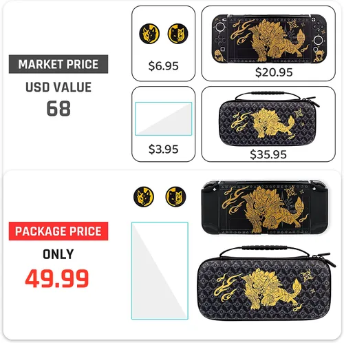 Vista 7 de GLDRAM Funda de transporte para Nintendo Switch OLED, funda negra para interruptor Monster Hunter Rise con funda de viaje, cubierta de policarbonato