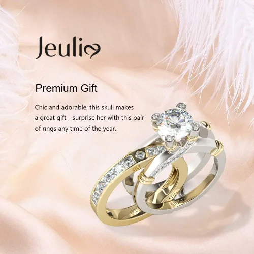 Vista 6 de JEULIA Juego de anillos de plata de ley con circonitas cúbicas para mujer, diseño intercambiable, para matrimonios, compromisos, aniversarios