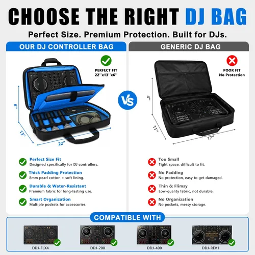 Vista 2 de Funda para controlador DJ DDJ-FLX4/REV1/400 con compartimento para Azul marino