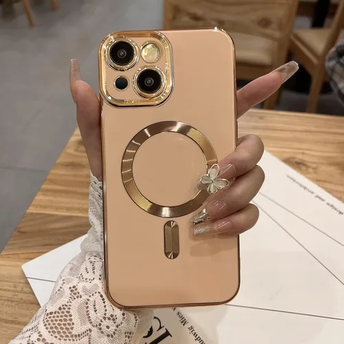 Vista 27 de OOK Magnatic - Funda para iPhone 11 Pro Max [compatible con MagSafe] protector completo de lente de cámara con borde electrochapado dorado, TPU