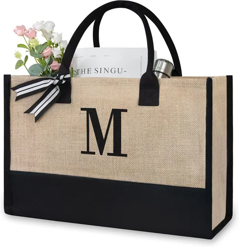 Vista 105 de TOPDesign Personalized Initial Canvas Beach Bag, Monogrammed Gift Tote Bag for Women