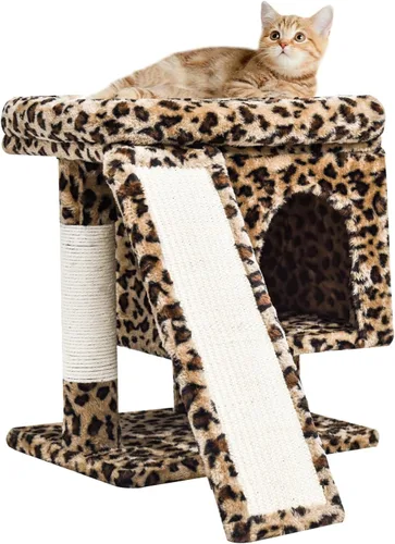 Vista 11 de SYANDLVY Árbol pequeño para gatos grandes de interior, condominio para gatitos con poste rascador y tabla, torre de actividades moderna con cueva
