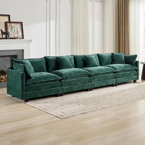 Vista 187 de Sofá seccional modular verde de 111.5", sofás seccionales grandes de 3 plazas para sala de estar, sofá nube oversized de tela chenille con otomana