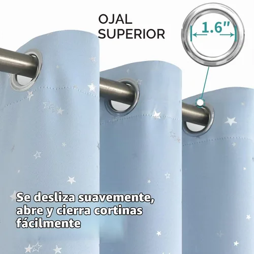 Vista 4 de BGment Cortinas opacas para dormitorio infantil, con aislamiento térmico, con ojales, estampado de estrellas plateadas, cortinas para oscurecer