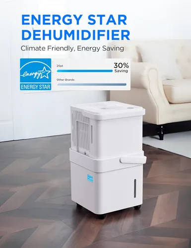 Vista 9 de Midea Cube - Deshumidificador de 20 pintas para sótano, hasta 1,500 pies cuadrados. Deshumidificador con manguera de drenaje, Certificado ENERGY