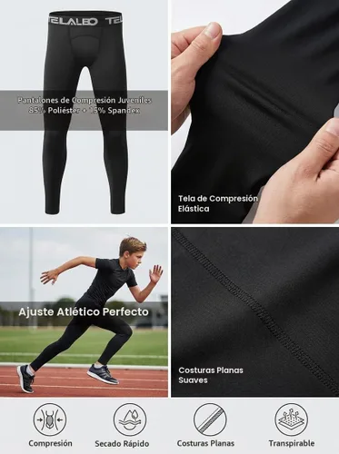 Vista 4 de TELALEO Youth Football Pants Boys Compression Leggings Tights Base Layer