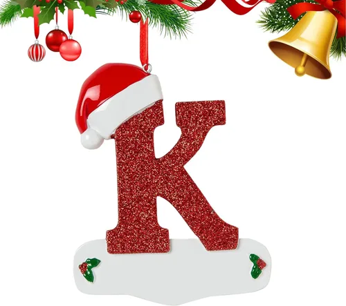 Vista 16 de Adornos de Navidad personalizados de 26 letras, mesa de decoración navideña para interiores (A)