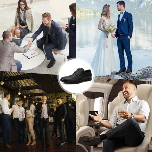 Vista 4 de Zapatos de vestir para hombre, zapatos Oxford para hombre, zapatos de cuero elegantes con cordones con punta de ala, zapatos Derby formales casuales