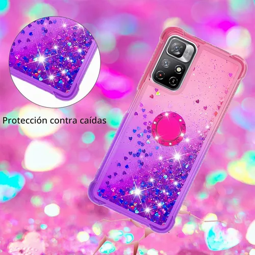 Vista 5 de CCSmall Para Xiaomi Redmi Note 11 4G Case Liquid Glitter Cover Rosa Malva Malva Rosa