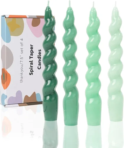 Vista 18 de Vela cónica verde en espiral para vacaciones, boda, fiesta, cera sin perfume, vela sin goteo, regalo de cumpleaños, regalo de Navidad, 7.5 pulgadas