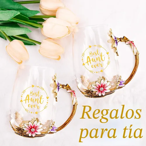 Vista 5 de OEAGO Regalos para tía de sobrina y sobrino Taza de té Regalo genial de cumpleaños Esmalte Flores Vasos de vidrio Tazas de Navidad Día de las Madres