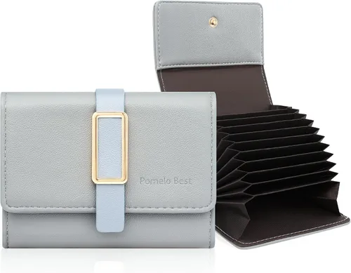 Vista 7 de Pomelo Best Cartera RFID para mujer, pequeña funda de cuero con cremallera y 11 ranuras para tarjetas, Negro, Classic
