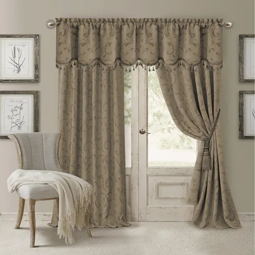 Vista 50 de Elrene Home Fashions Cenefa Opaca Jacquard Scroll Mia, 52" x 19" (1 Cenefa), Dorado