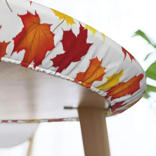 Vista 6 de Fiokroo Mantel de hojas de arce otoñales con borde elástico, mantel redondo de Acción de Gracias hoja de otoño lavable reutilizable cubierta de mesa