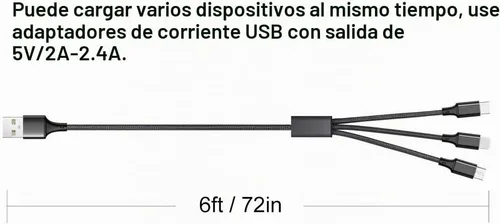 Vista 8 de Puxnoin Cable de carga múltiple, paquete de 2 cables de carga múltiple universal 3 en 1, cable USB múltiple de carga rápida con tipo C, conectores