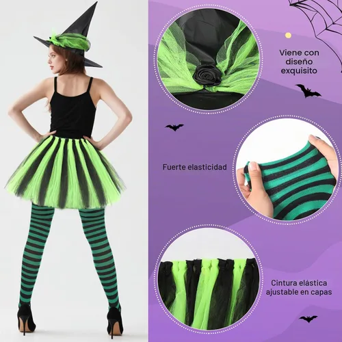 Vista 4 de SATINIOR Disfraz de bruja de Halloween para mujer 2026, negro y verde