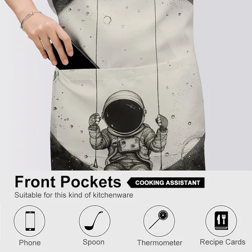 Vista 5 de MUSM Apron for Adults - 27.6 X 31.5 Inch, Heavy-Duty Polyester Aprons with Two Large Pockets, Waterproof On The Moon Swing Kitchen Apron for