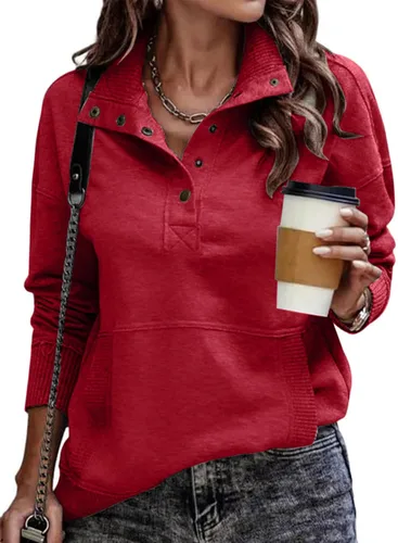 Vista 6 de SHEWIN Sudadera casual de manga larga con cuello alto para mujer, ligera negro ( B Black )
