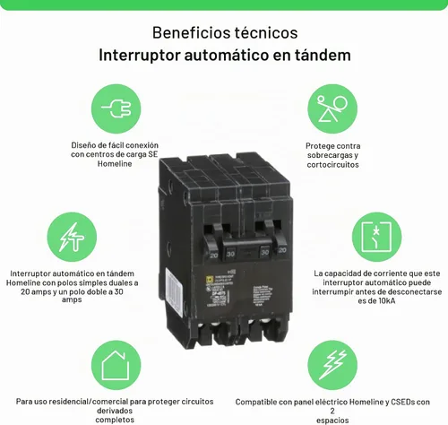 Vista 2 de Square D - HOMT2020230CP Square D Homeline, Disyuntor en tándem de combinación de doble polo, Negro