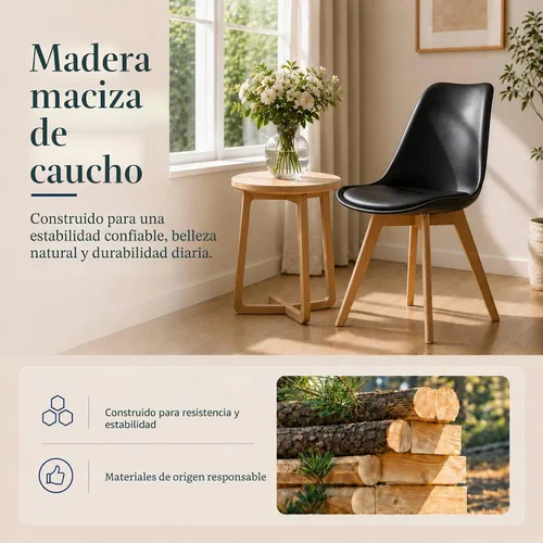 Vista 5 de Juego de 4 sillas de comedor, modernas sillas de comedor tapizadas con asiento acolchado de piel sintética, sillas de cocina sin brazos con respaldo